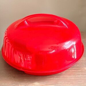 PACKER WARE RED VINTAGE RELISH APPETIZER DIP & CHIP TRAY + TWIST LOCK LID COVER